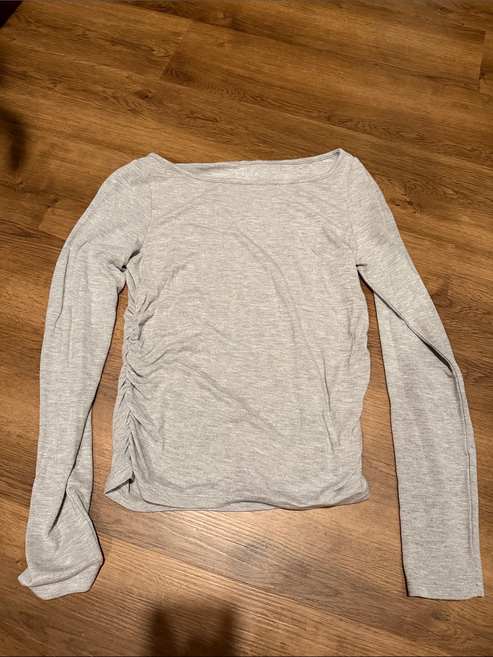 P'tula Light Gray Long-Sleeve Side-Ruched Top